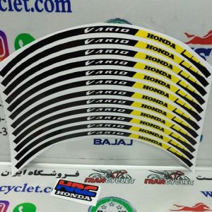 برچسب دور رینگ انواع موتور سیکلت واریو مشکی زرد (دست)