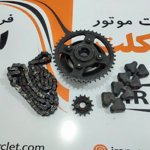 ست دنده چرخ زنجیر با چهارشاخ توپی موتور سیکلت هیرو 150 اصلی استوک سالم
